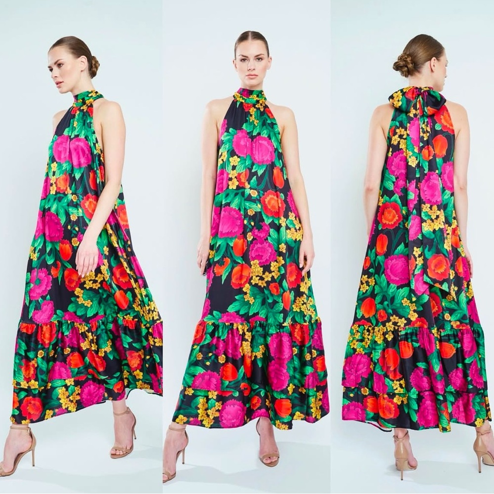 Flora Bea NYC Amadeus Dress, long Floral high neck dress, maxi dress